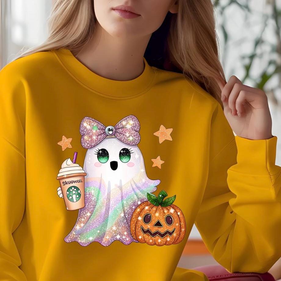 Sparkly Pastel Ghost & Pumpkin Halloween Sweatshirt or T shirt