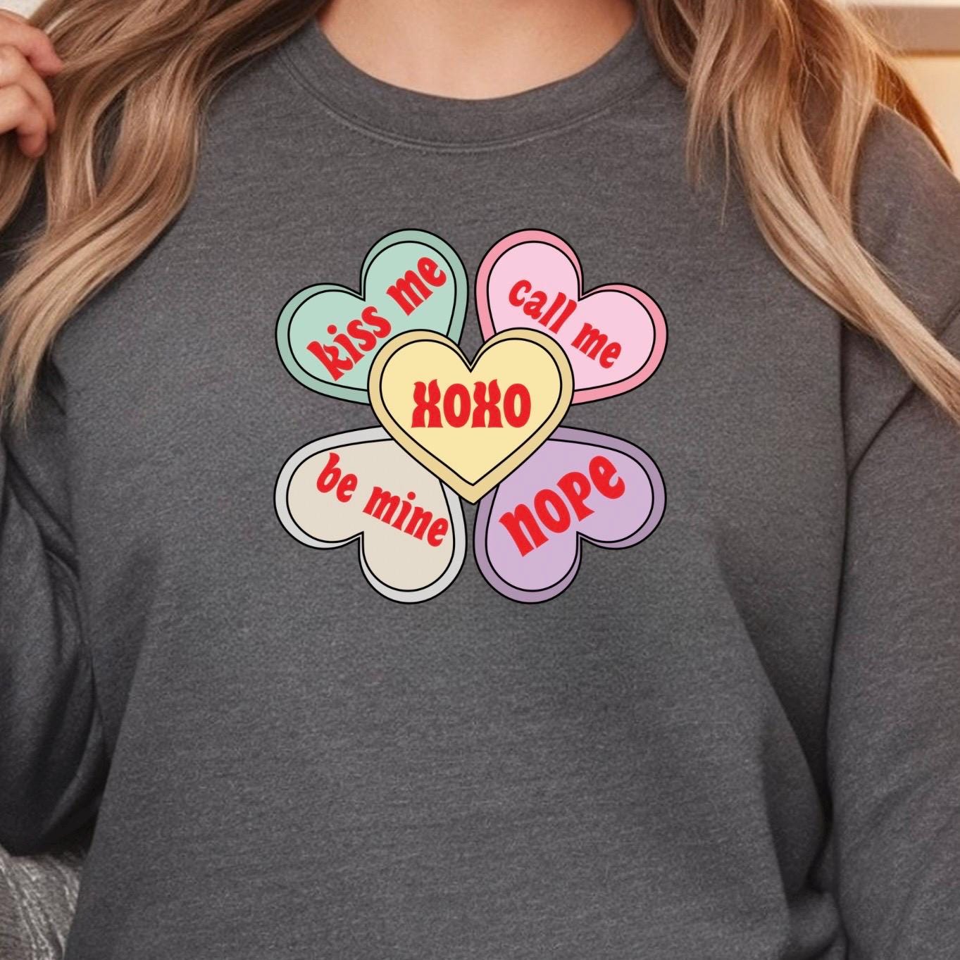 Valentine Conversation Hearts Crewneck — seasonal, gift‑friendly