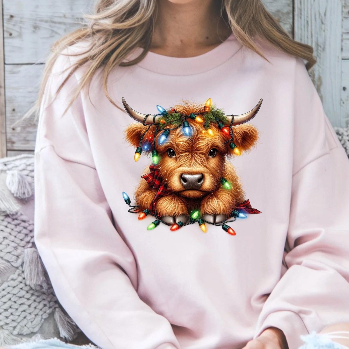 Festive Highland Cow Christmas Lights Sweatshirt or t shirt
