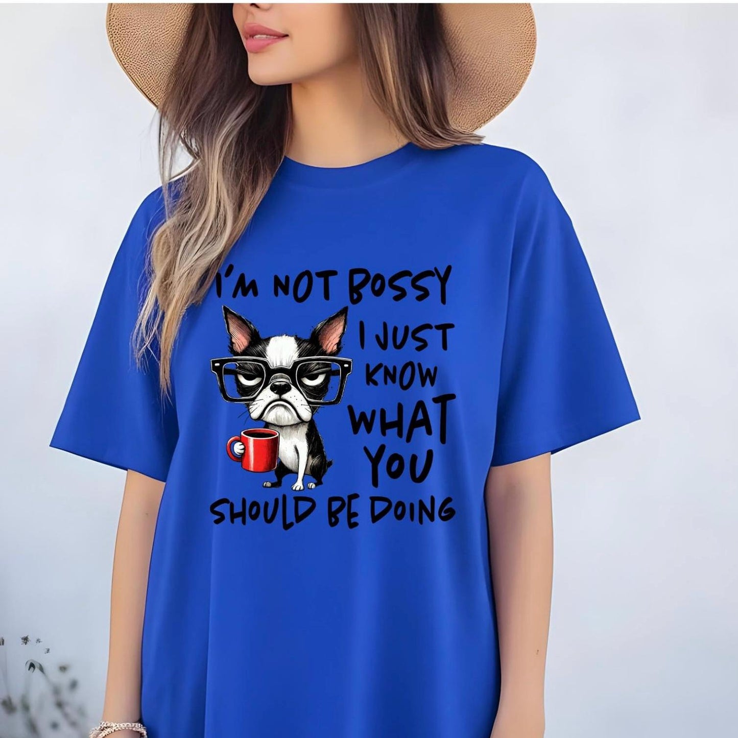 I am not bossy, Funny Boston Terrier Shirt or Sweatshirt – Dog Lover Gift – Coffee Quote – Gildan Unisex Apparel