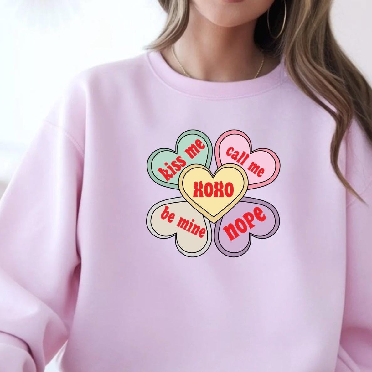 Valentine Conversation Hearts Crewneck — seasonal, gift‑friendly