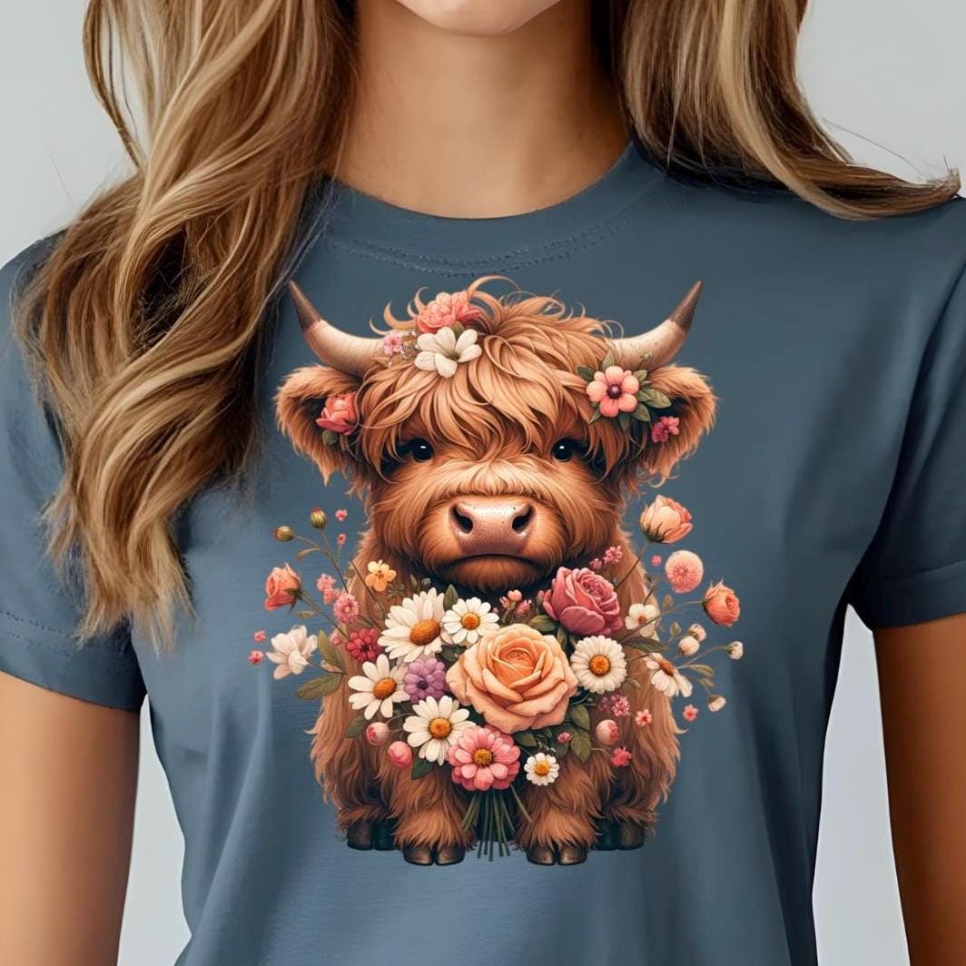 Highland Cow Floral Sweatshirt or T shirt