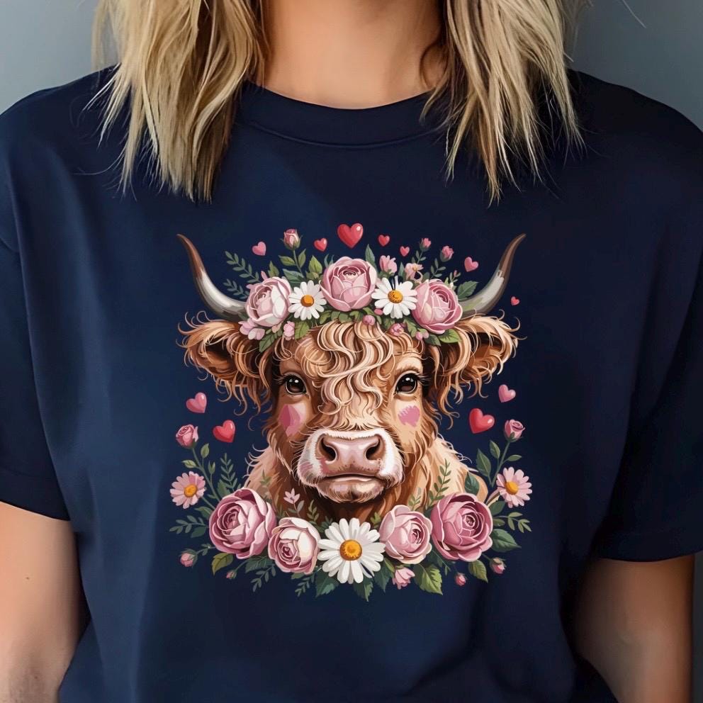 Highland Cow with Flower Crown T-Shirt or sweatshirt Cottagecore Western Graphic Tee