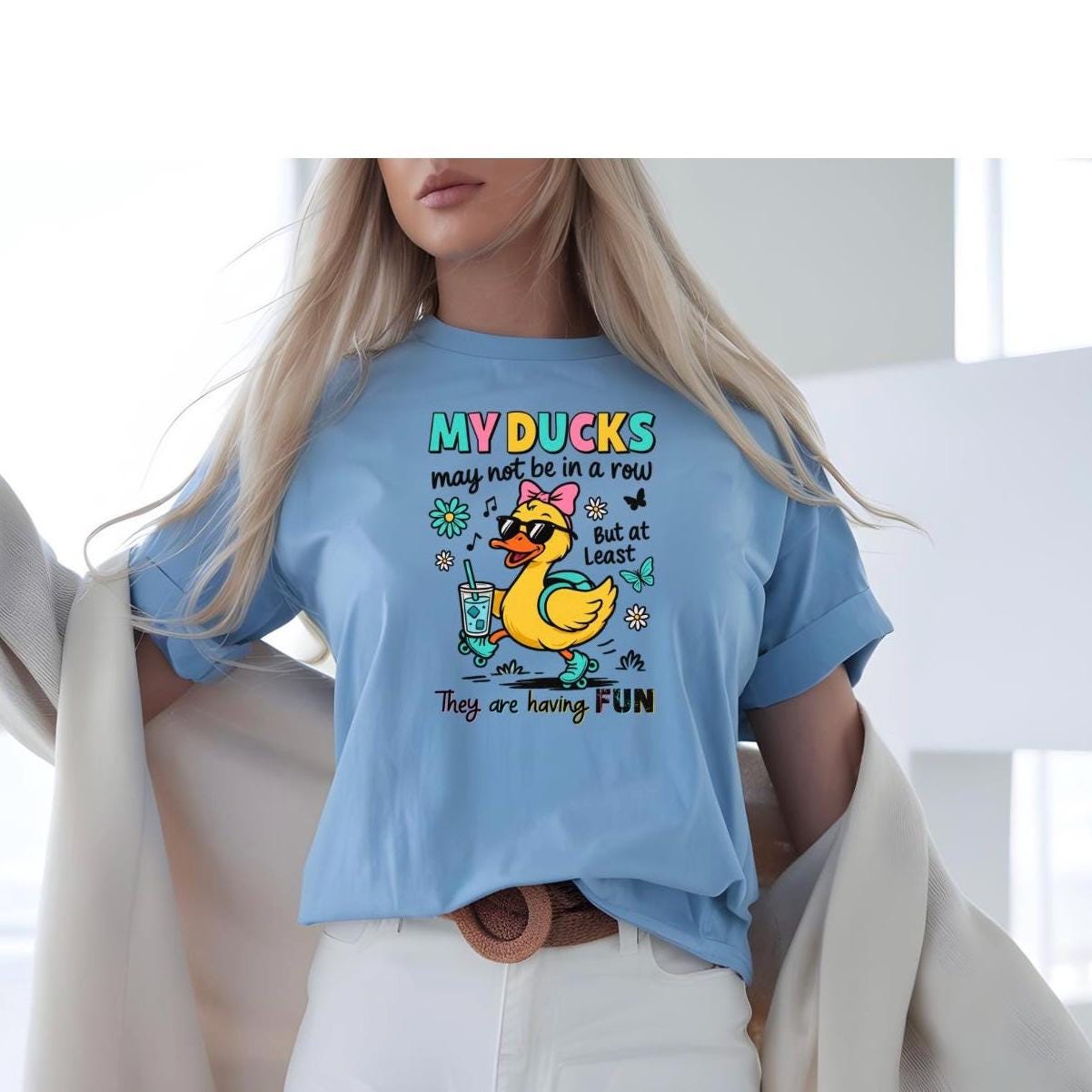 Funny Duck Graphic Tee or Sweatshirt : "My Ducks May Not Be in a Row" - Mental Health Humor