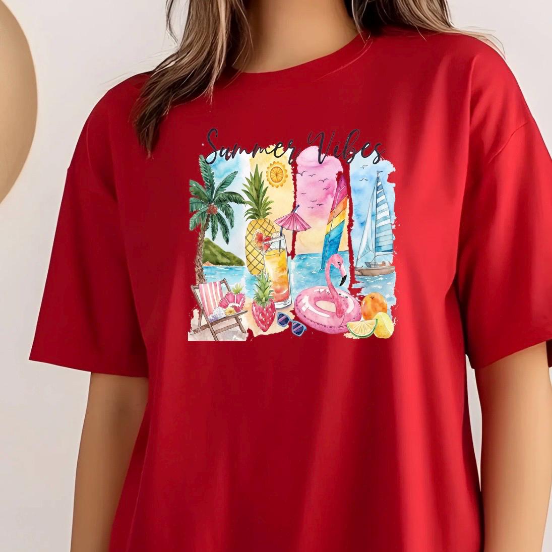Summer Vibes T-Shirt: Tropical Beach Watercolor Graphic