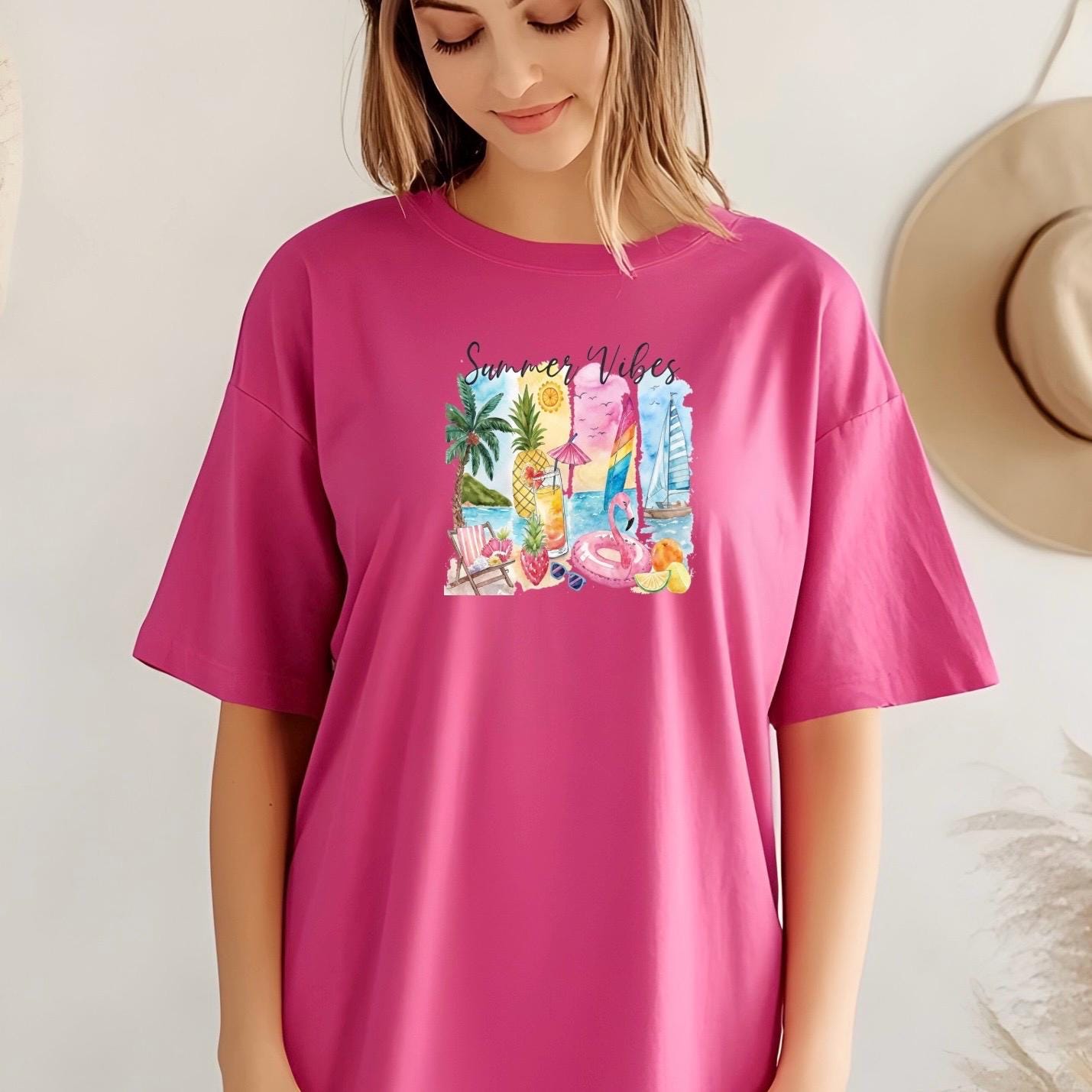 Summer Vibes T-Shirt: Tropical Beach Watercolor Graphic
