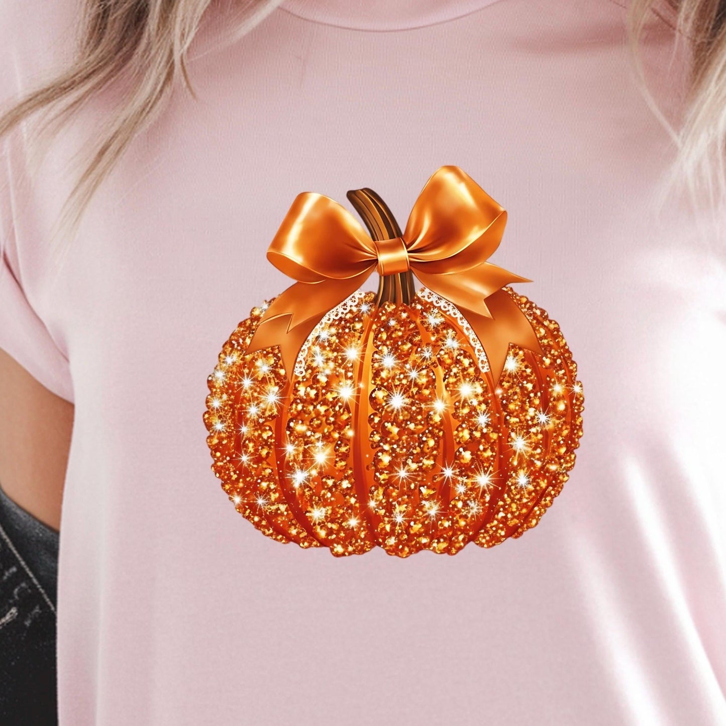 Glitter Pumpkin Bow Graphic Shirt • Sparkle Fall Pumpkin Tee • Cute Autumn Graphic Top