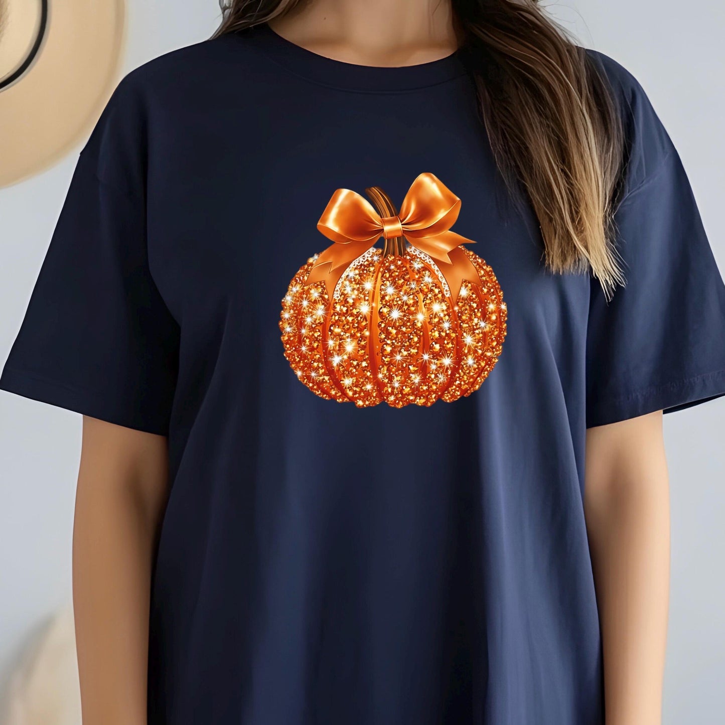 Glitter Pumpkin Bow Graphic Shirt • Sparkle Fall Pumpkin Tee • Cute Autumn Graphic Top
