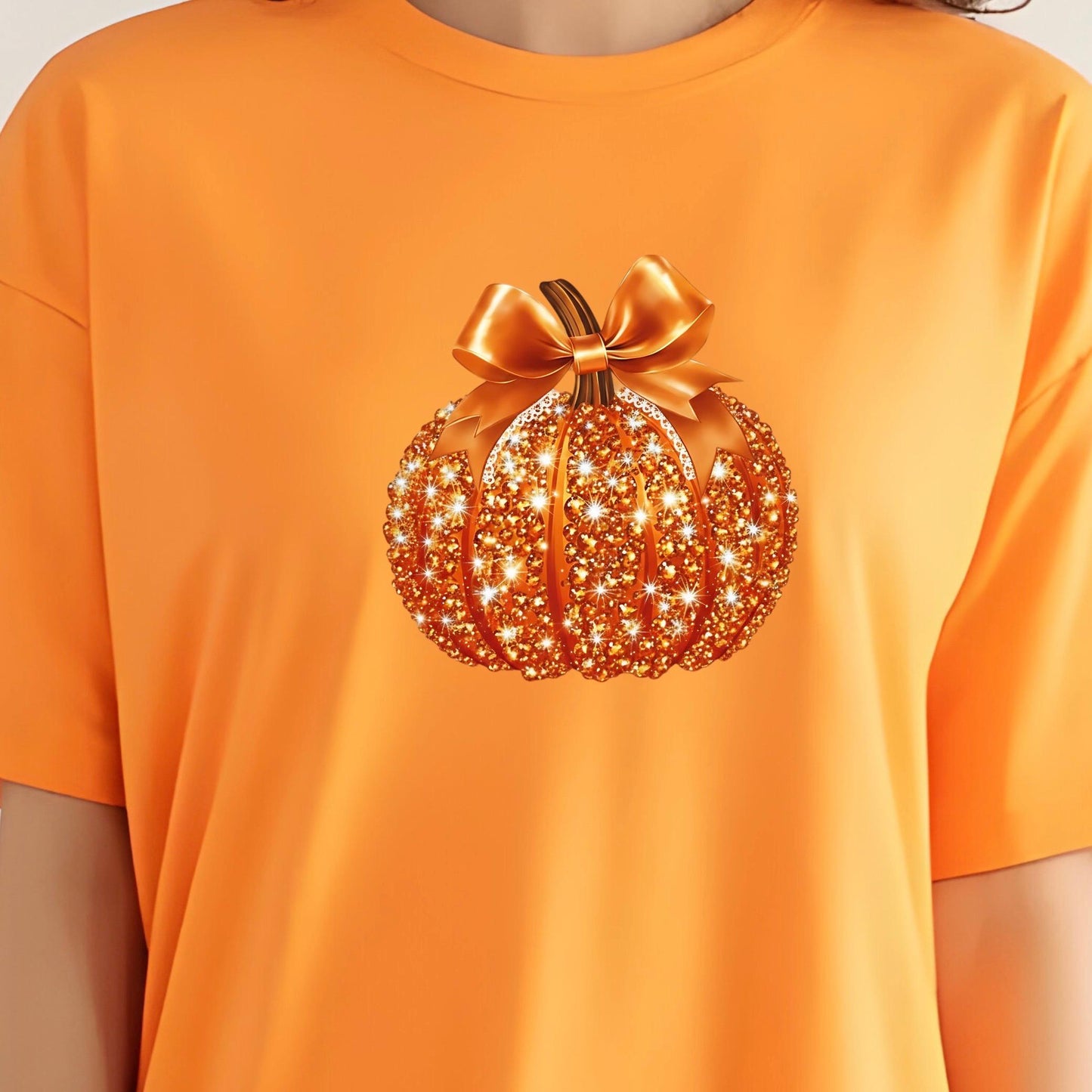 Glitter Pumpkin Bow Graphic Shirt • Sparkle Fall Pumpkin Tee • Cute Autumn Graphic Top