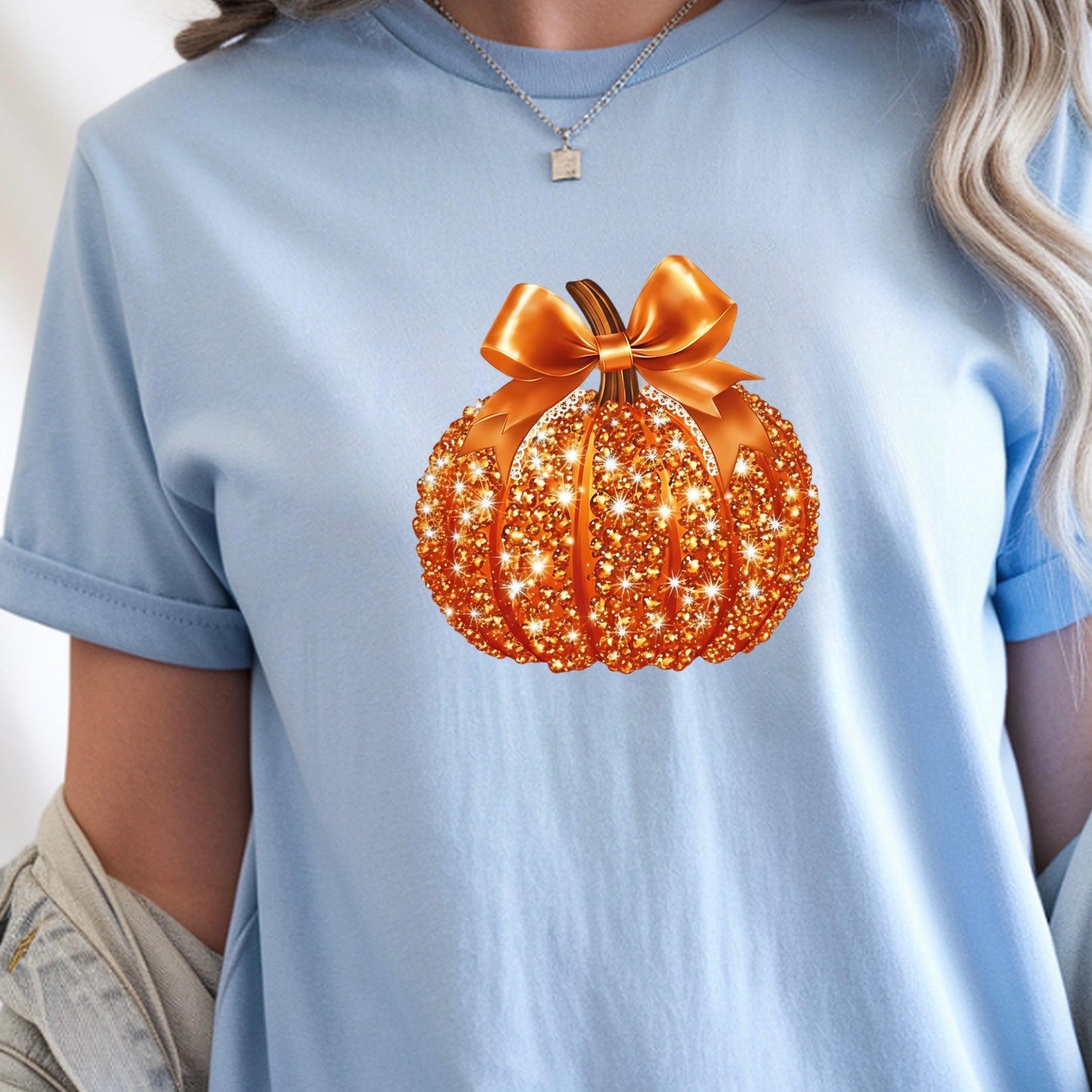 Glitter Pumpkin Bow Graphic Shirt • Sparkle Fall Pumpkin Tee • Cute Autumn Graphic Top