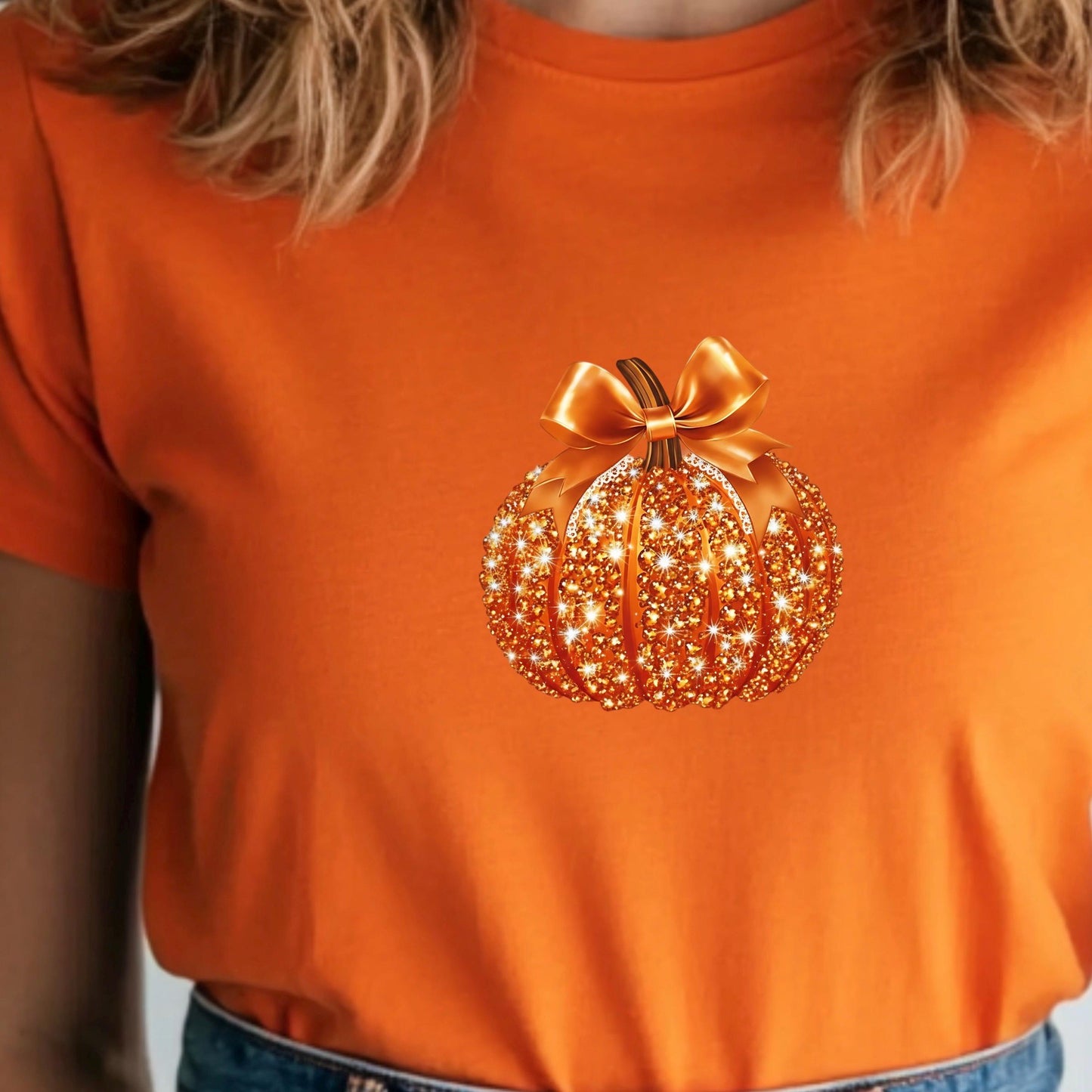 Glitter Pumpkin Bow Graphic Shirt • Sparkle Fall Pumpkin Tee • Cute Autumn Graphic Top