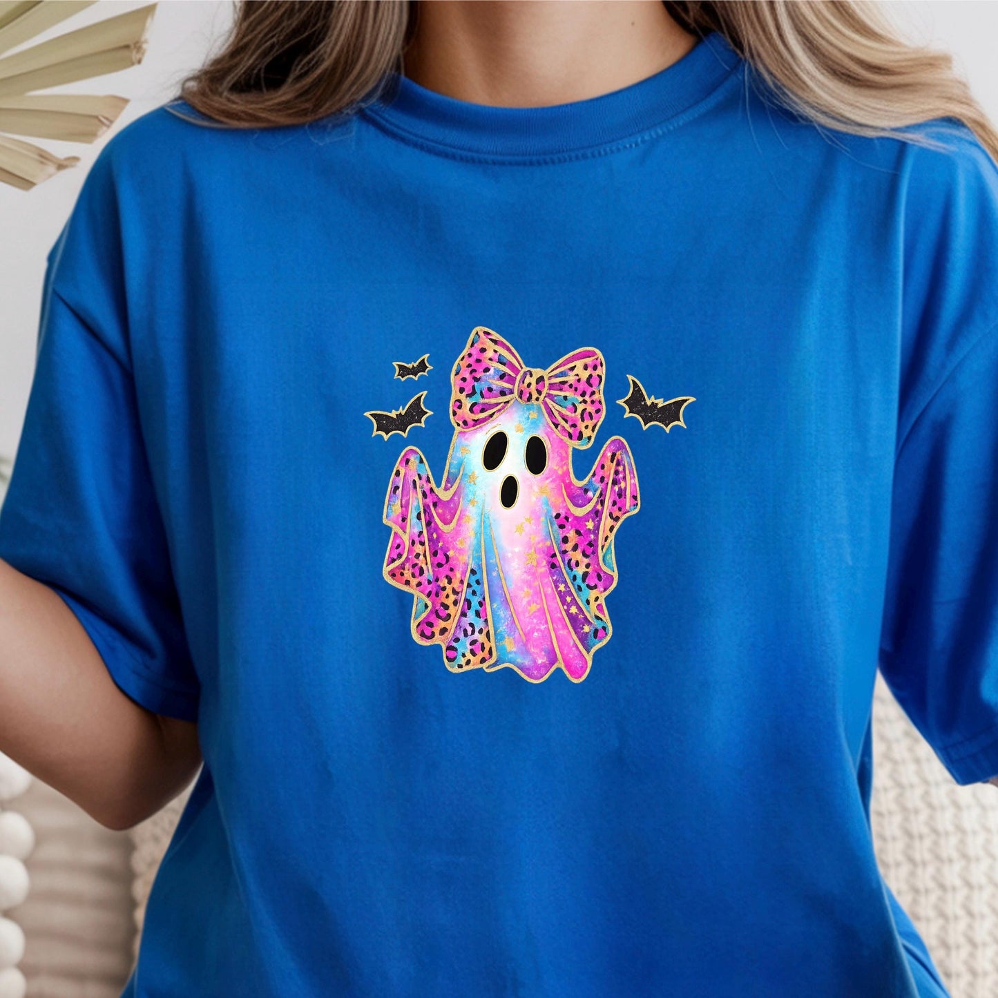 Leopard Ghost Bow Sweatshirt | Halloween Shirt Women | Cute Ghost Tee Teen Girl