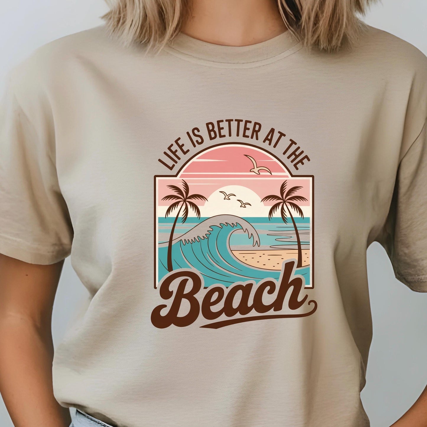 Retro Beach Sunset T-Shirt or sweatshirt • Palm Tree Ocean Wave Graphic Tee (DTF Print)