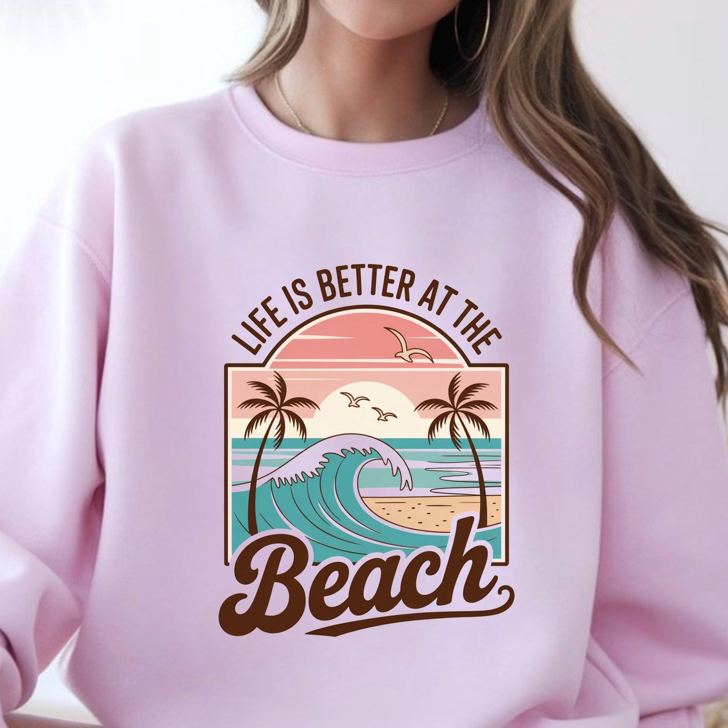 Retro Beach Sunset T-Shirt or sweatshirt • Palm Tree Ocean Wave Graphic Tee (DTF Print)