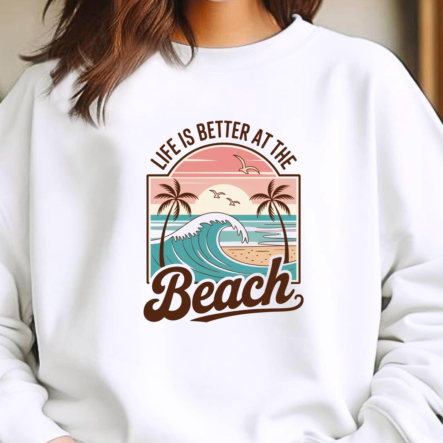 Retro Beach Sunset T-Shirt or sweatshirt • Palm Tree Ocean Wave Graphic Tee (DTF Print)