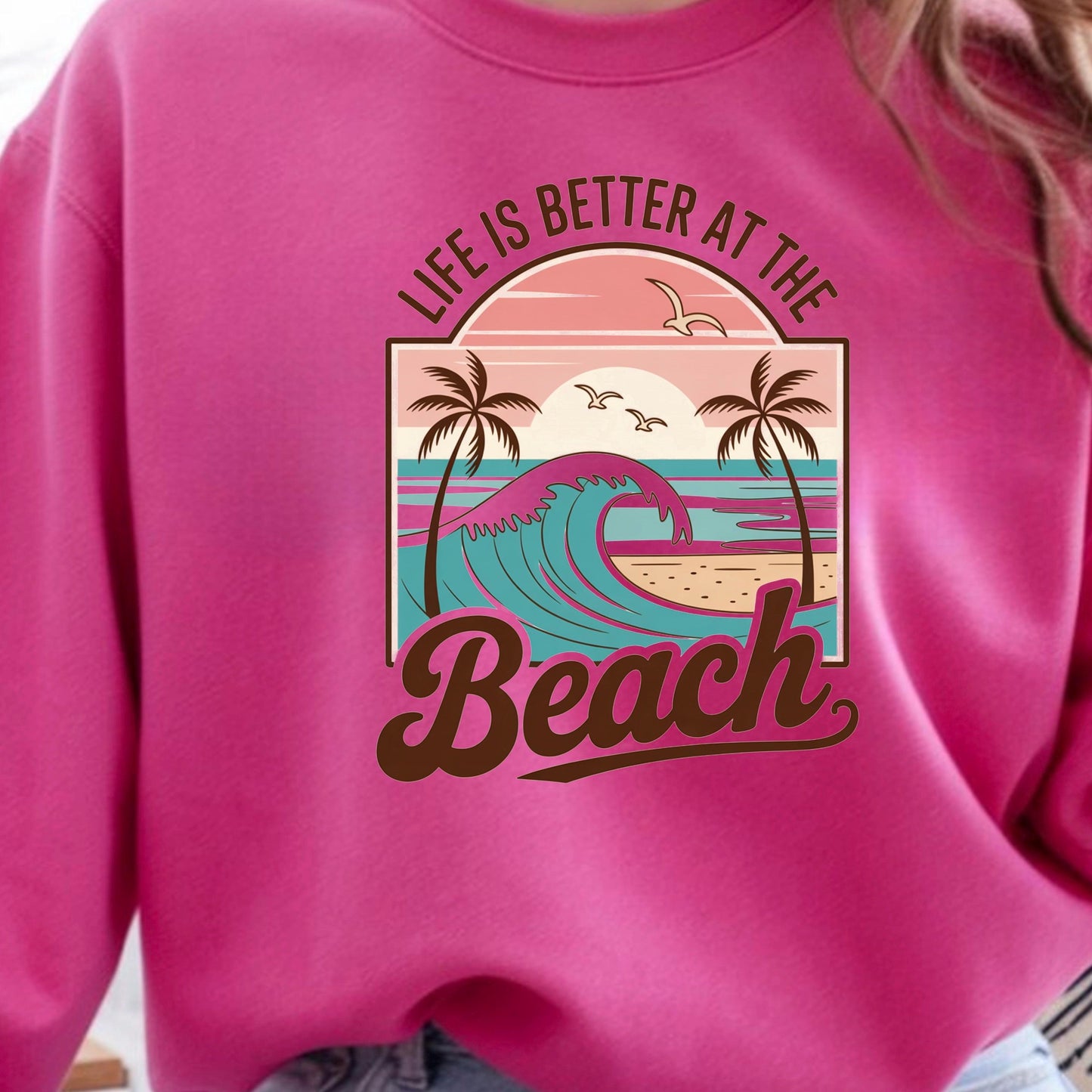 Retro Beach Sunset T-Shirt or sweatshirt • Palm Tree Ocean Wave Graphic Tee (DTF Print)