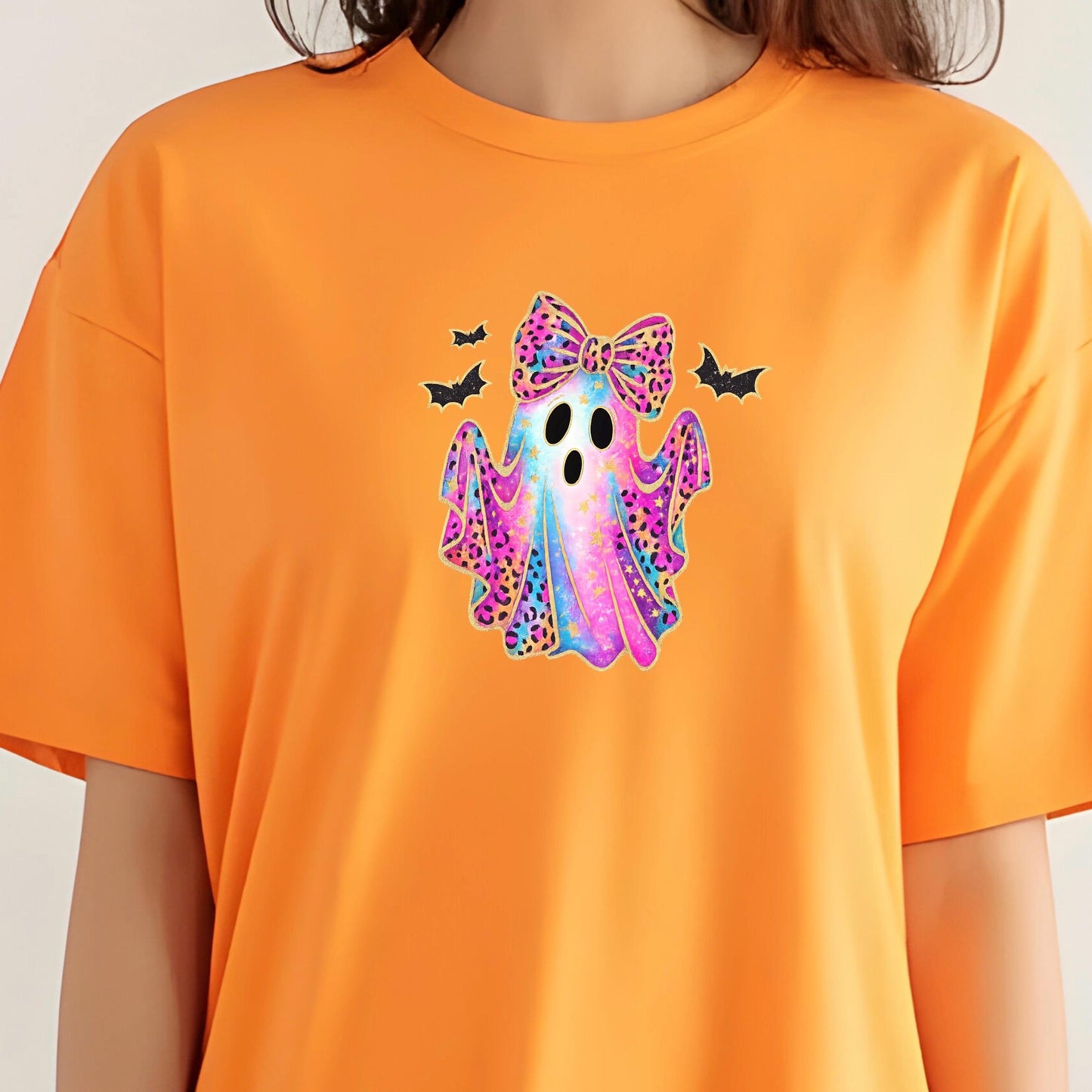 Leopard Ghost Bow Sweatshirt | Halloween Shirt Women | Cute Ghost Tee Teen Girl