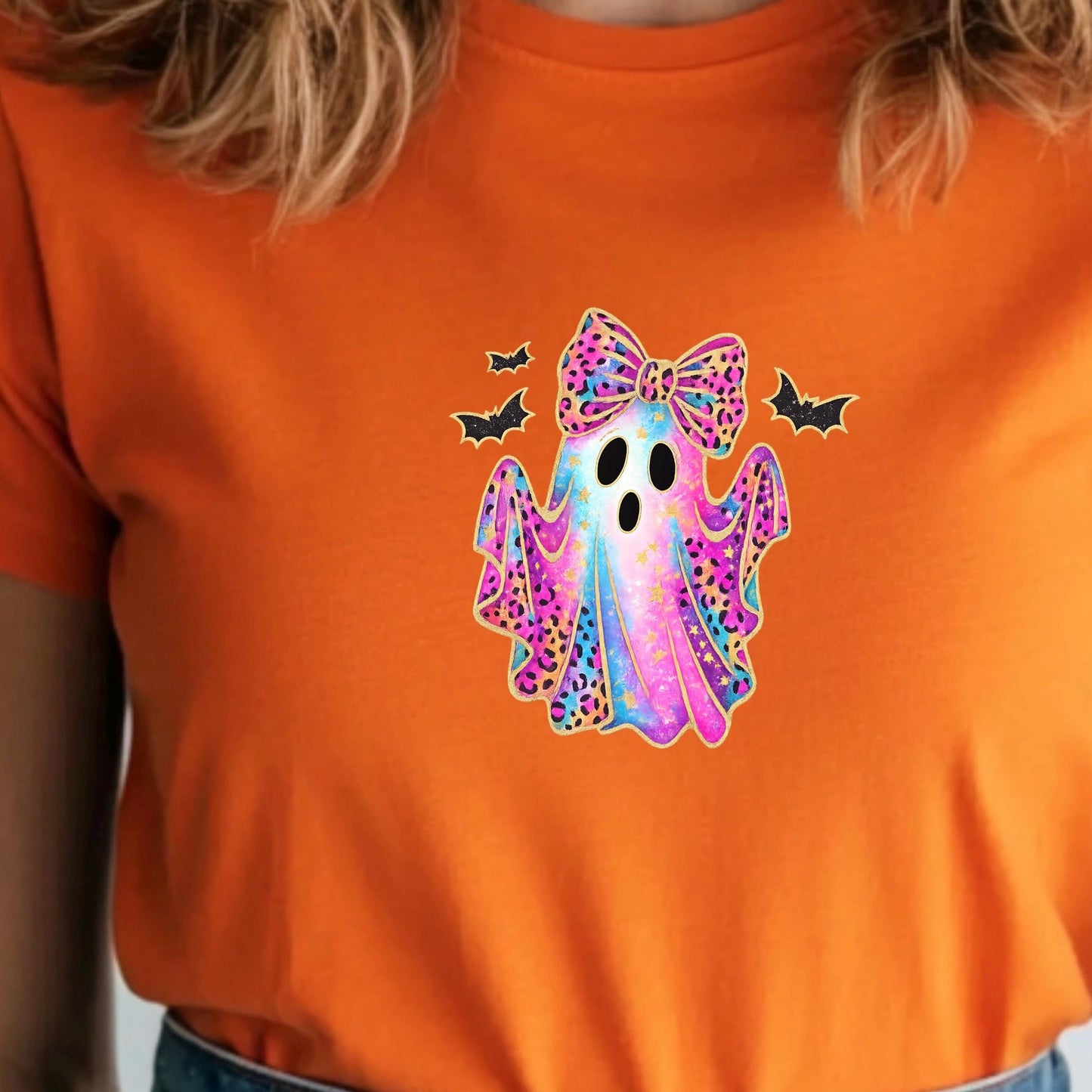 Leopard Ghost Bow Sweatshirt | Halloween Shirt Women | Cute Ghost Tee Teen Girl