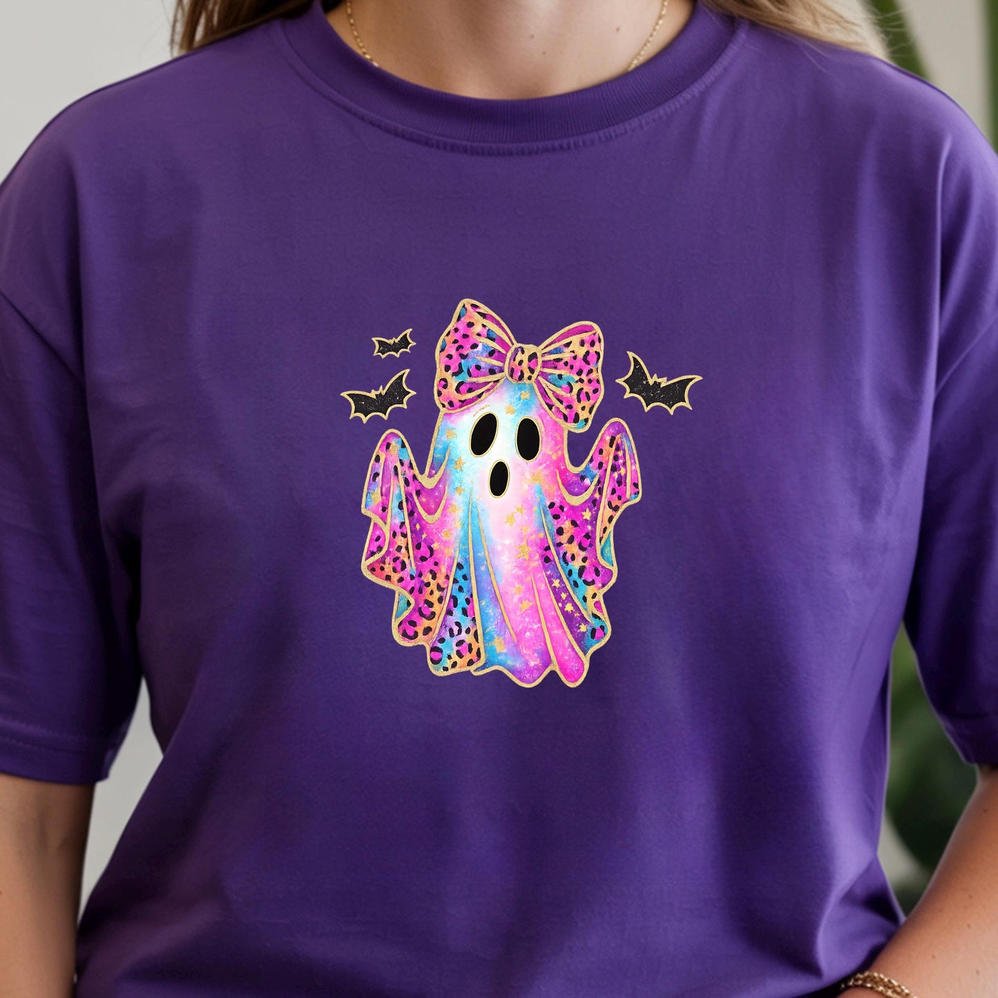 Leopard Ghost Bow Sweatshirt | Halloween Shirt Women | Cute Ghost Tee Teen Girl