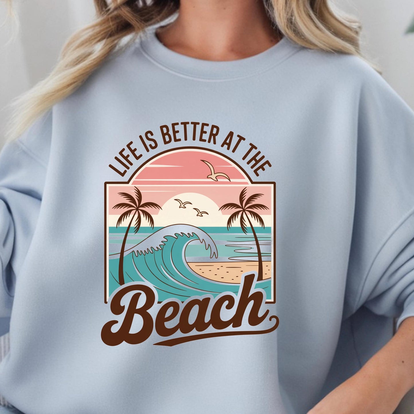 Retro Beach Sunset T-Shirt or sweatshirt • Palm Tree Ocean Wave Graphic Tee (DTF Print)